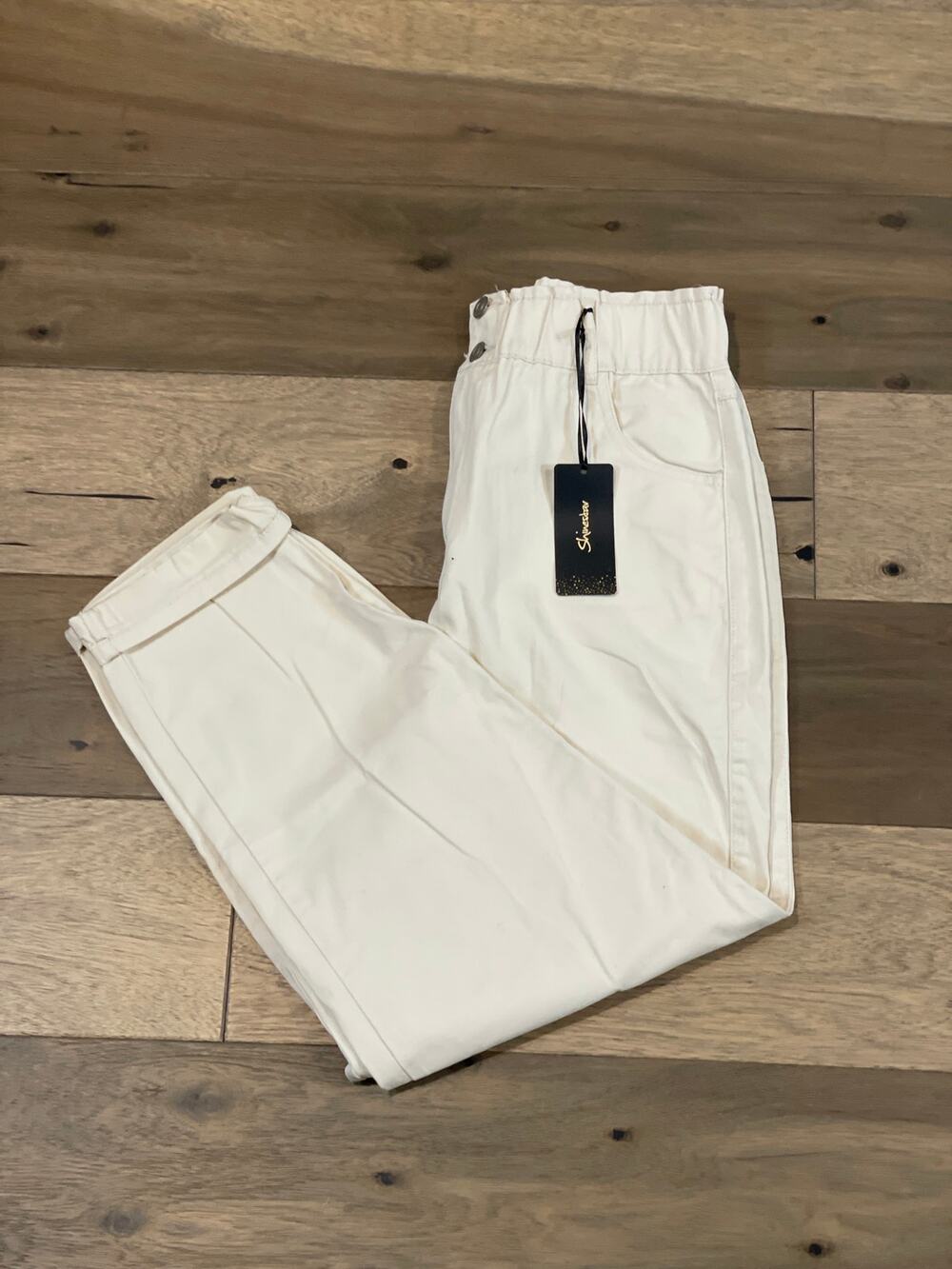 Shinestar Paperbag Waist Cargo Pants Size L Cream Cotton Blend